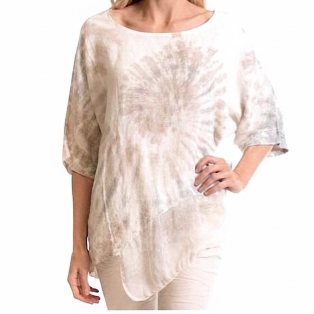 Valentina Naldi 100% Linen from Italy Tie Dye Short Sleeve Top Blouse Shirt S - Picture 2 of 13